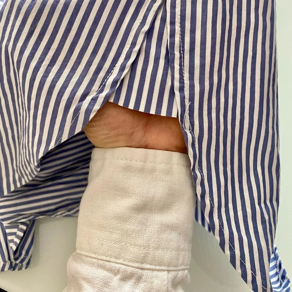 Merona Cotton  Blue & White Striped Button Down Shirt Roses Size XS - Picture 8 of 13
